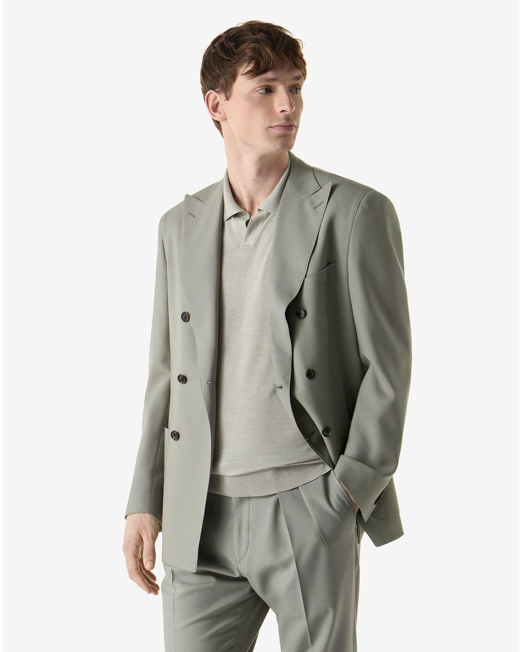 Corneliani Gray Sage Natural Stretch Wool Suit for men