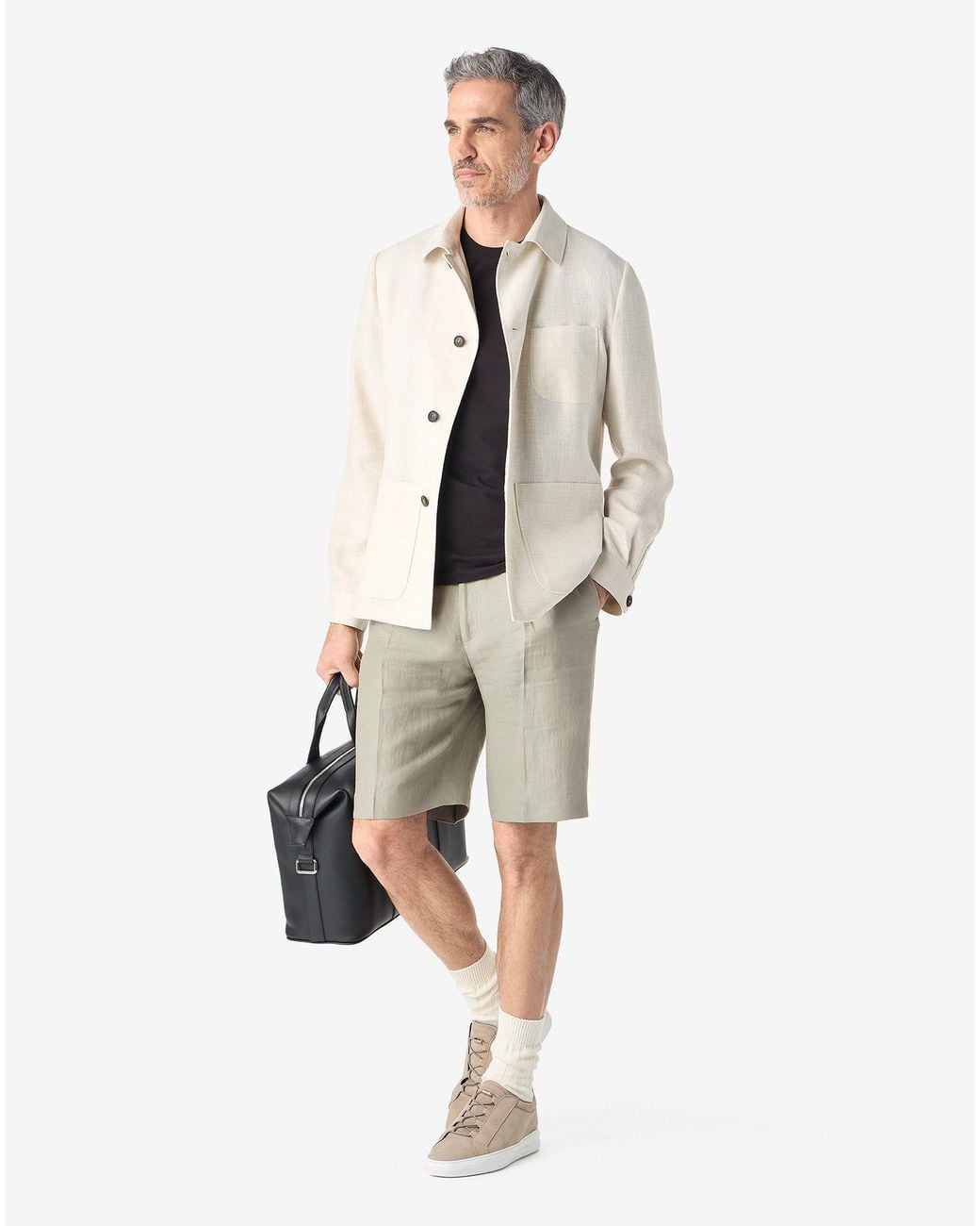 Corneliani Natural Sage Pure Linen Twill Bermuda Shorts for men