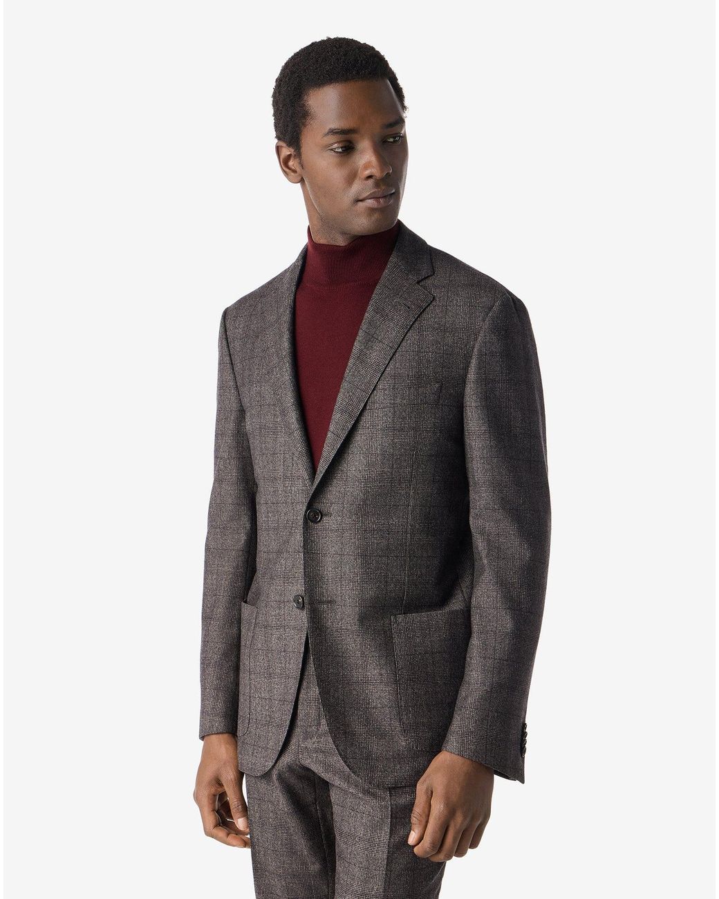 Corneliani Gray Glen Plaid Stretch Wool And Silk Suit for men