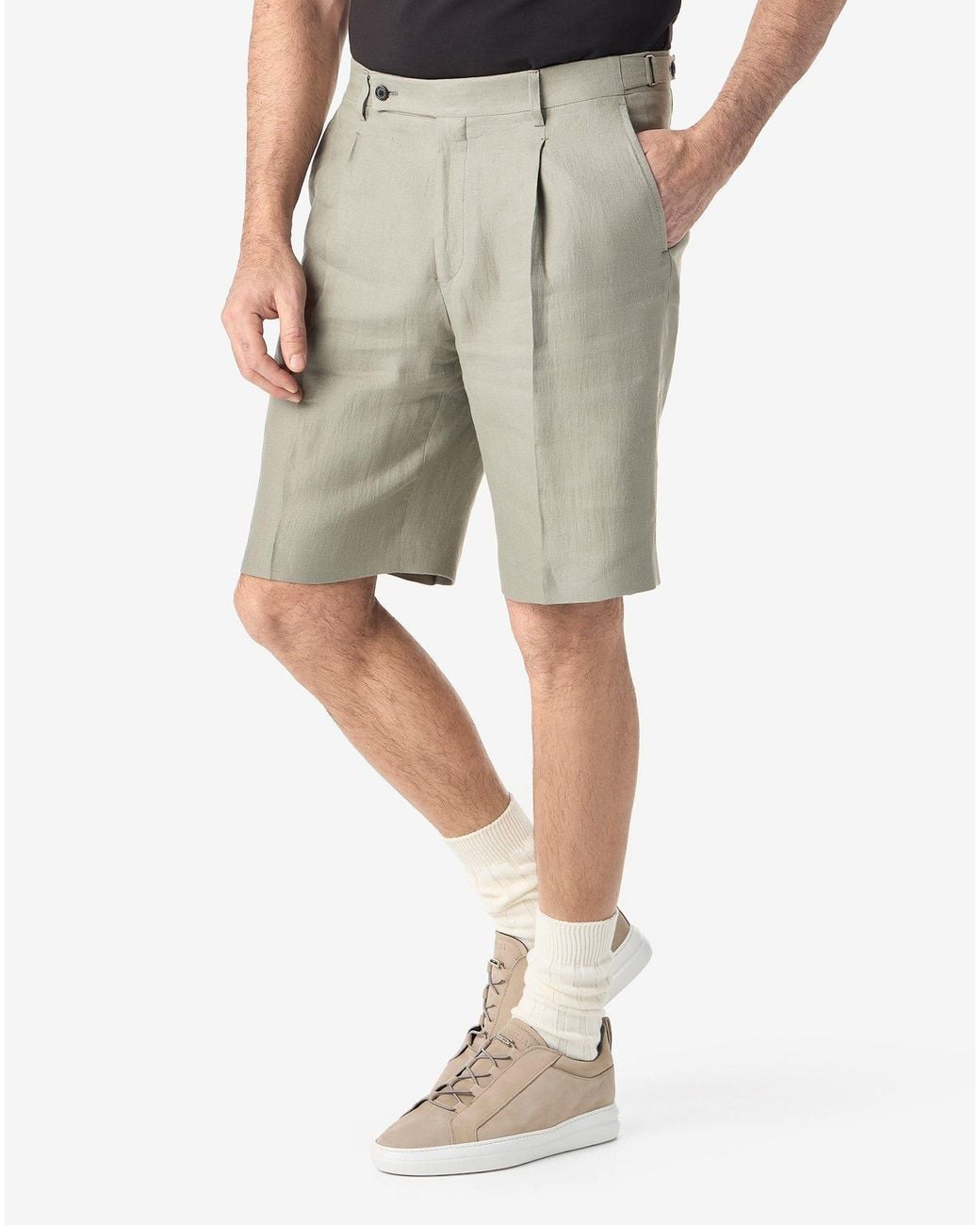 Corneliani Natural Sage Pure Linen Twill Bermuda Shorts for men