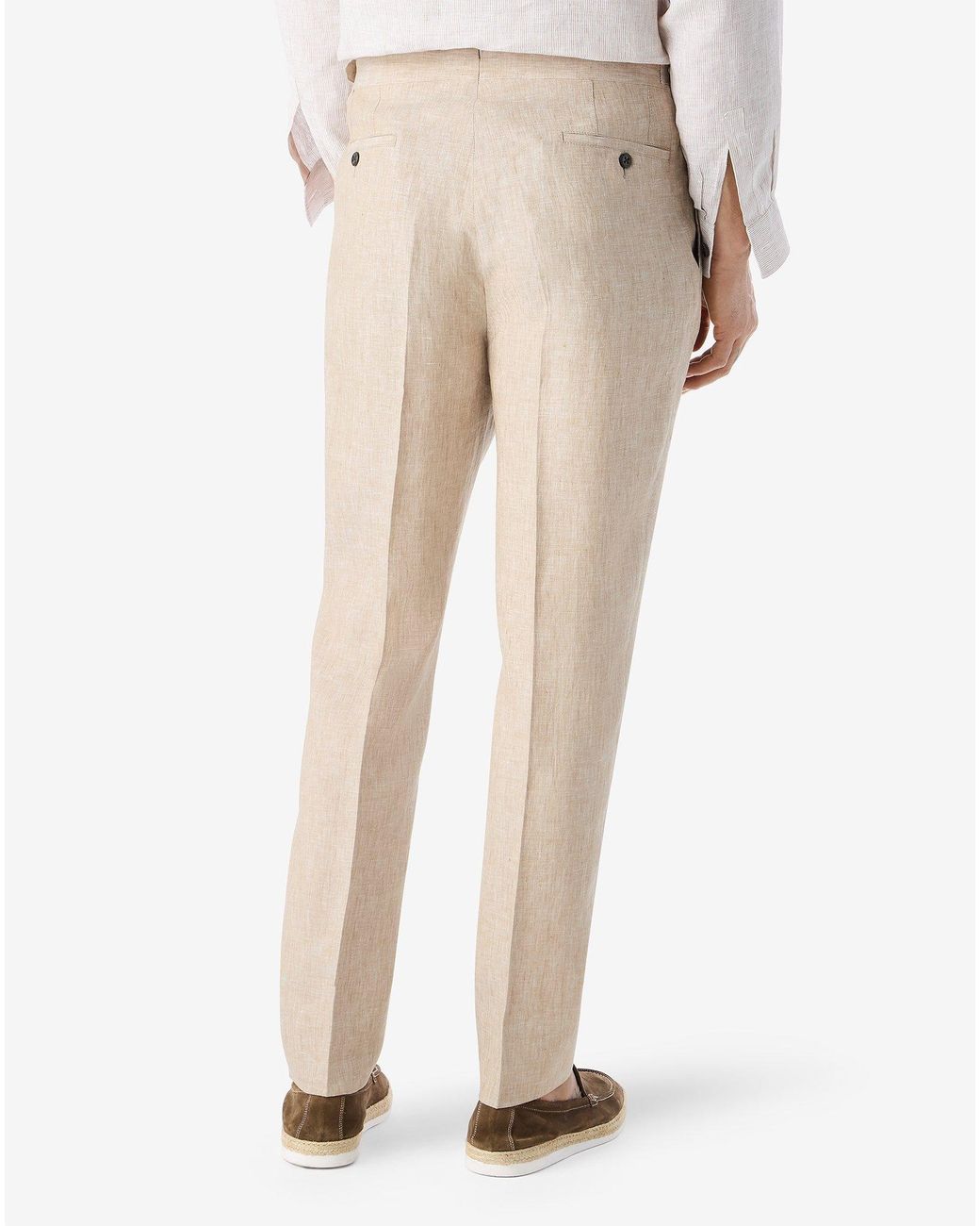 Corneliani Natural Dark 2-Dart Linen Chambray Trousers for men