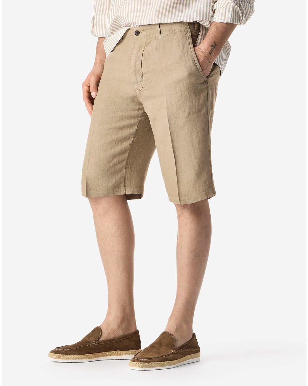 Corneliani Natural Dark Pure Linen Bermuda Shorts for men