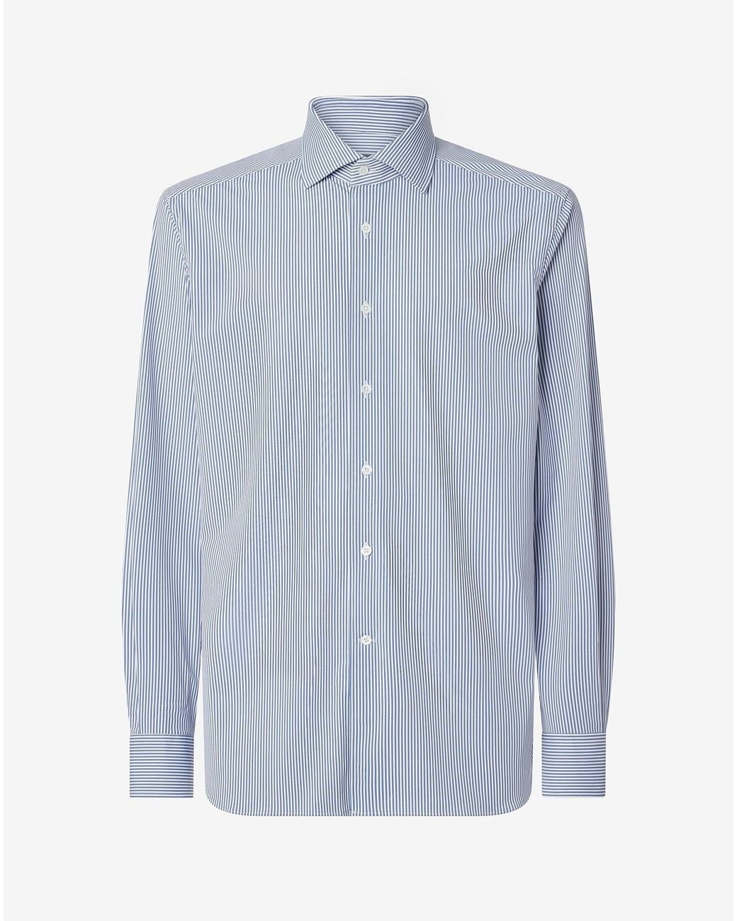 Corneliani Blue Bi-Elastic Fabric Shirt With Thin Stripes for men