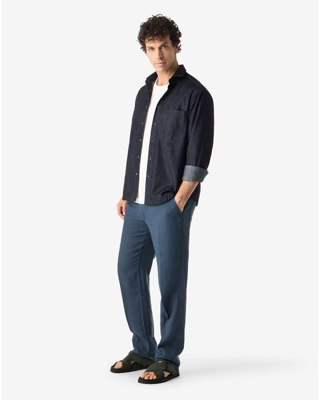 Corneliani Blue Pure Linen Trousers for men