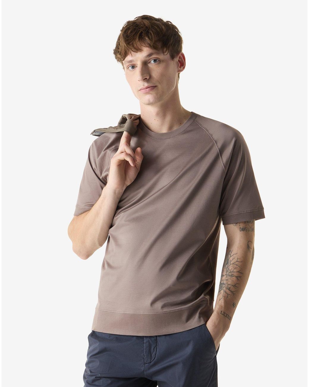 Corneliani Gray Ribbed Jersey Crew Neck T-Shirt for men