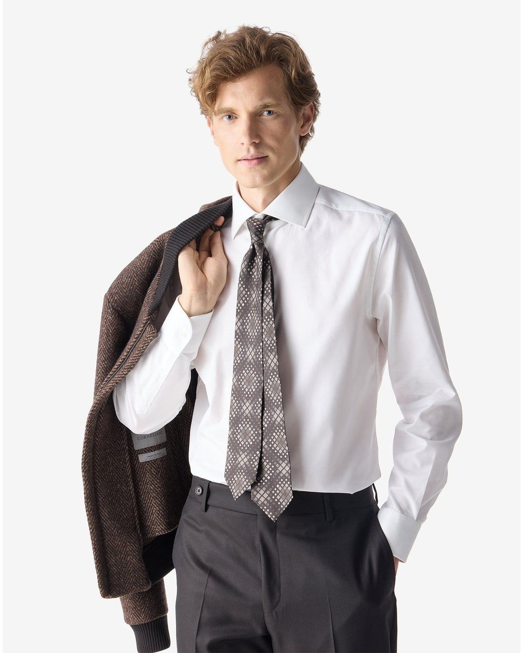 Corneliani White Pin Point Pure Cotton Shirt for men