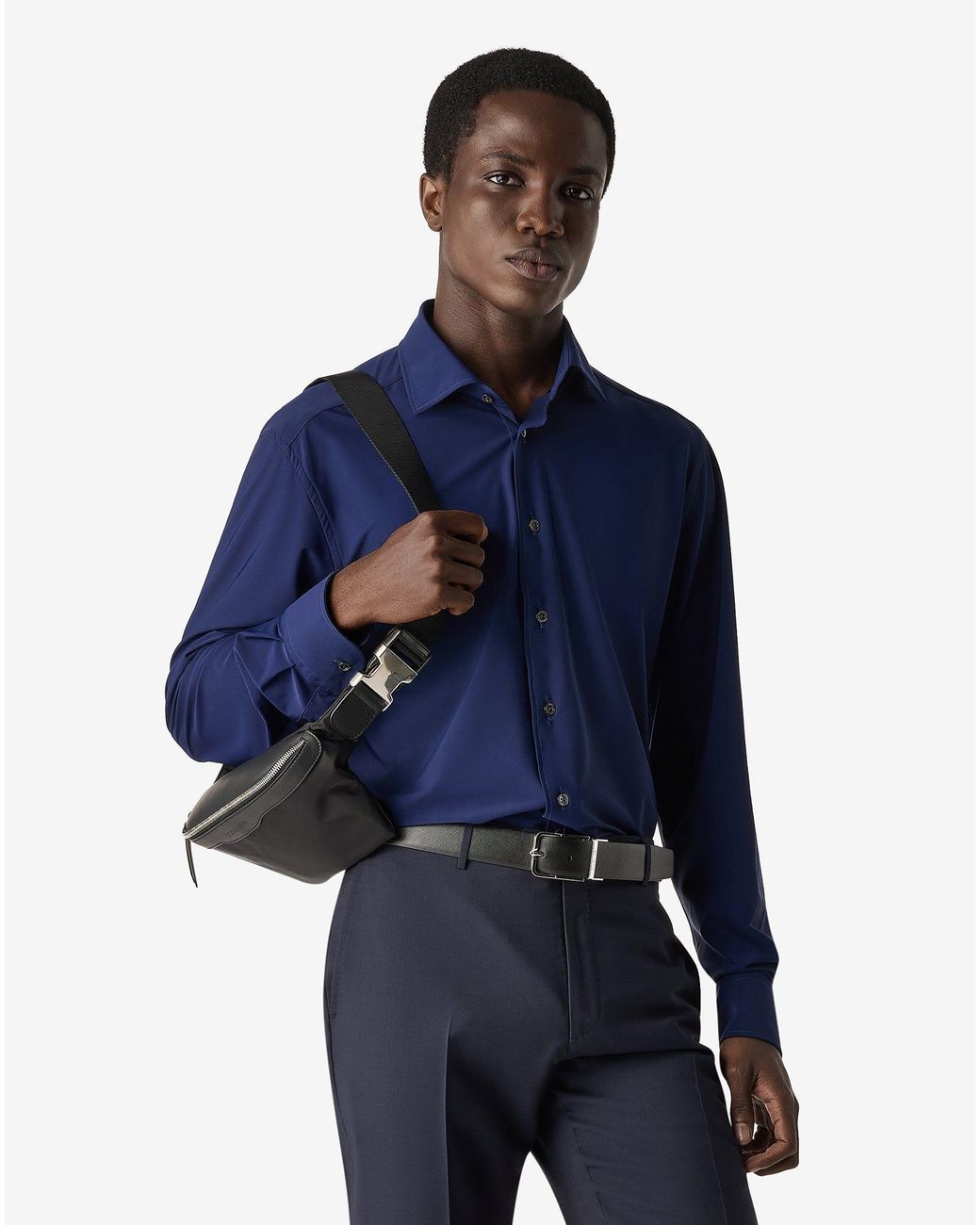 Corneliani Blue Bi-Elastic Fabric Shirt for men