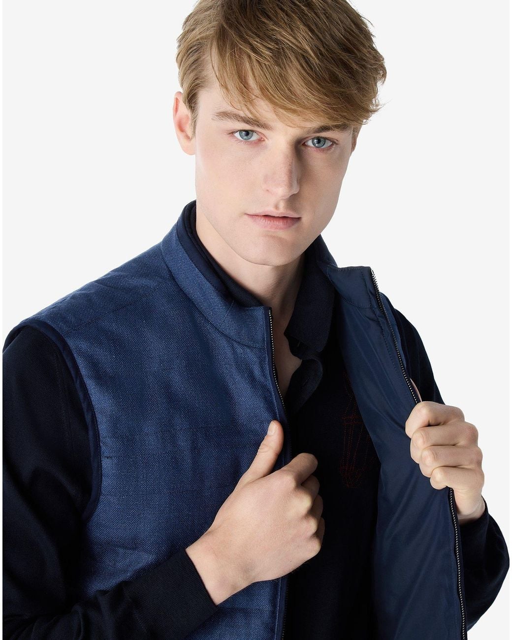 Corneliani Blue Reversible Padded Gilet for men
