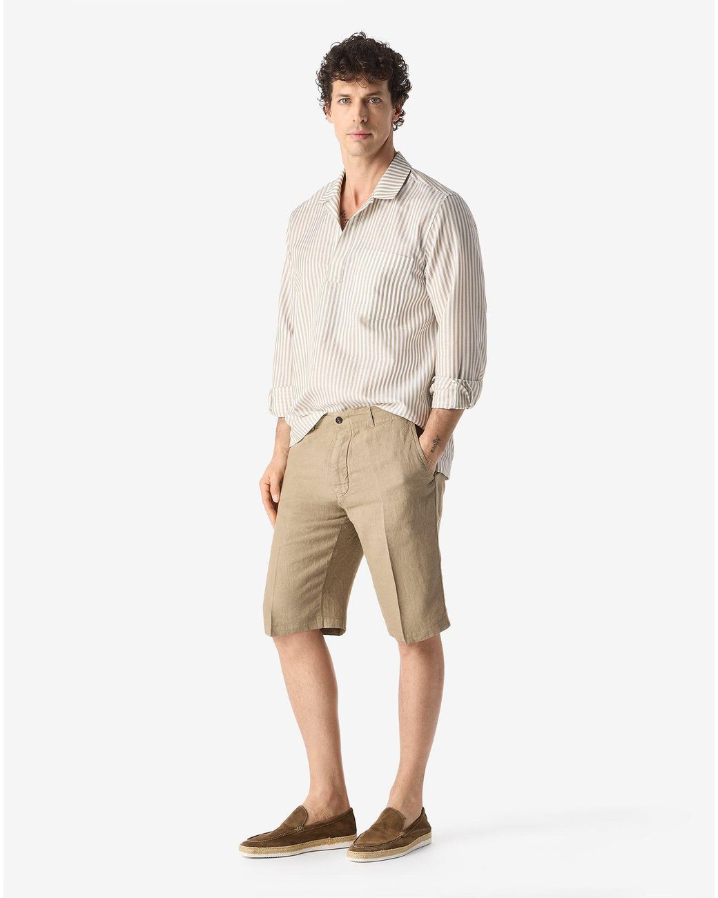 Corneliani Natural Dark Pure Linen Bermuda Shorts for men