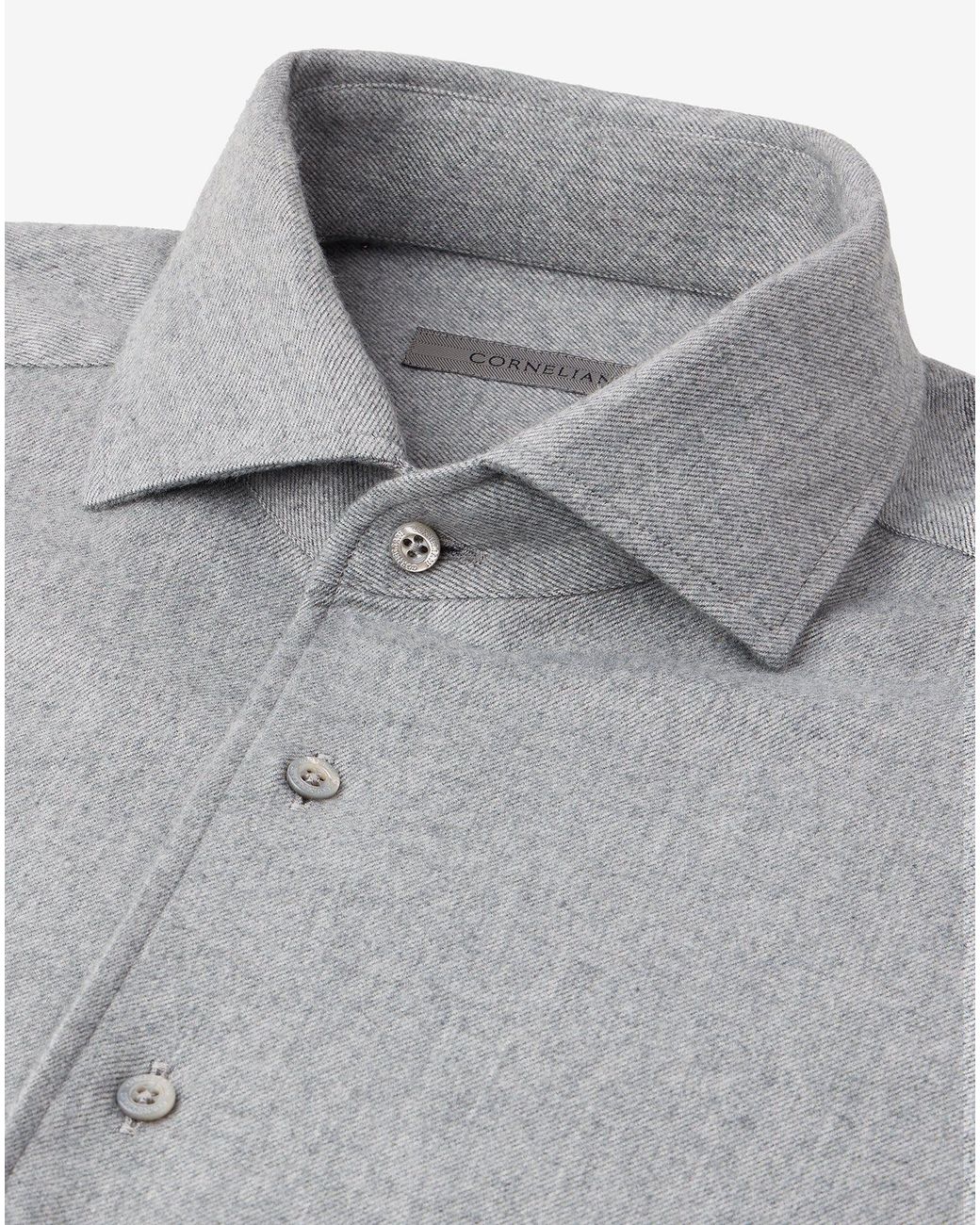 Corneliani Gray Light Melange Cotton Flannel Shirt With Diagonal Design for men
