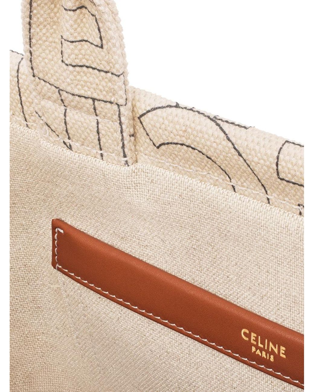 CELINE Canvas Calfskin Logo Print Small Vertical Cabas Natural Tan