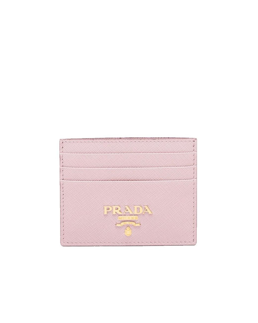 prada saffiano leather card holder alabaster pink