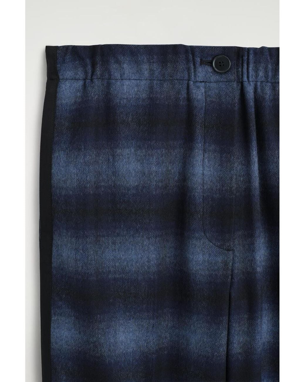 COS Blue Satin-Detail Checked Wool-Blend Trousers