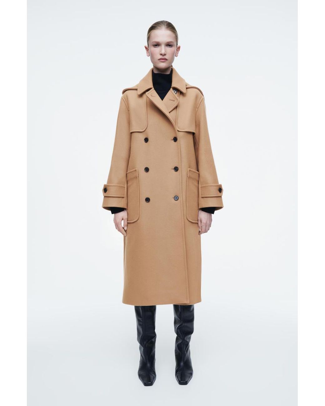 【COS コス】HOODED WOOL DUFFLE COAT ベージュ COS Hooded Wool Duffle Coat in Natural | Lyst