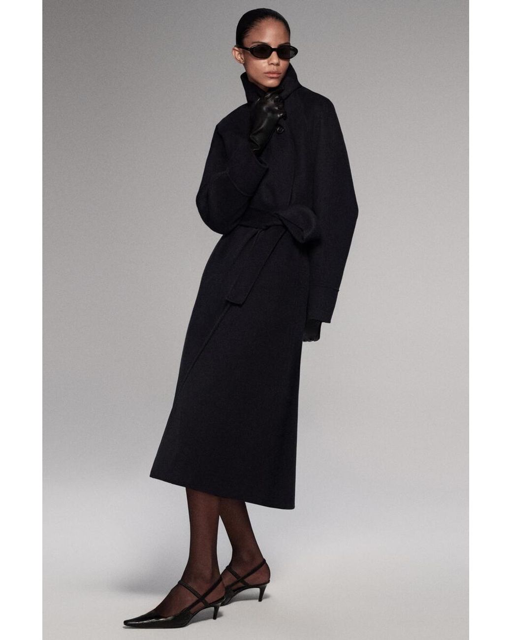 COS Blue Shawl-Collar Double-Faced Wool Long Coat