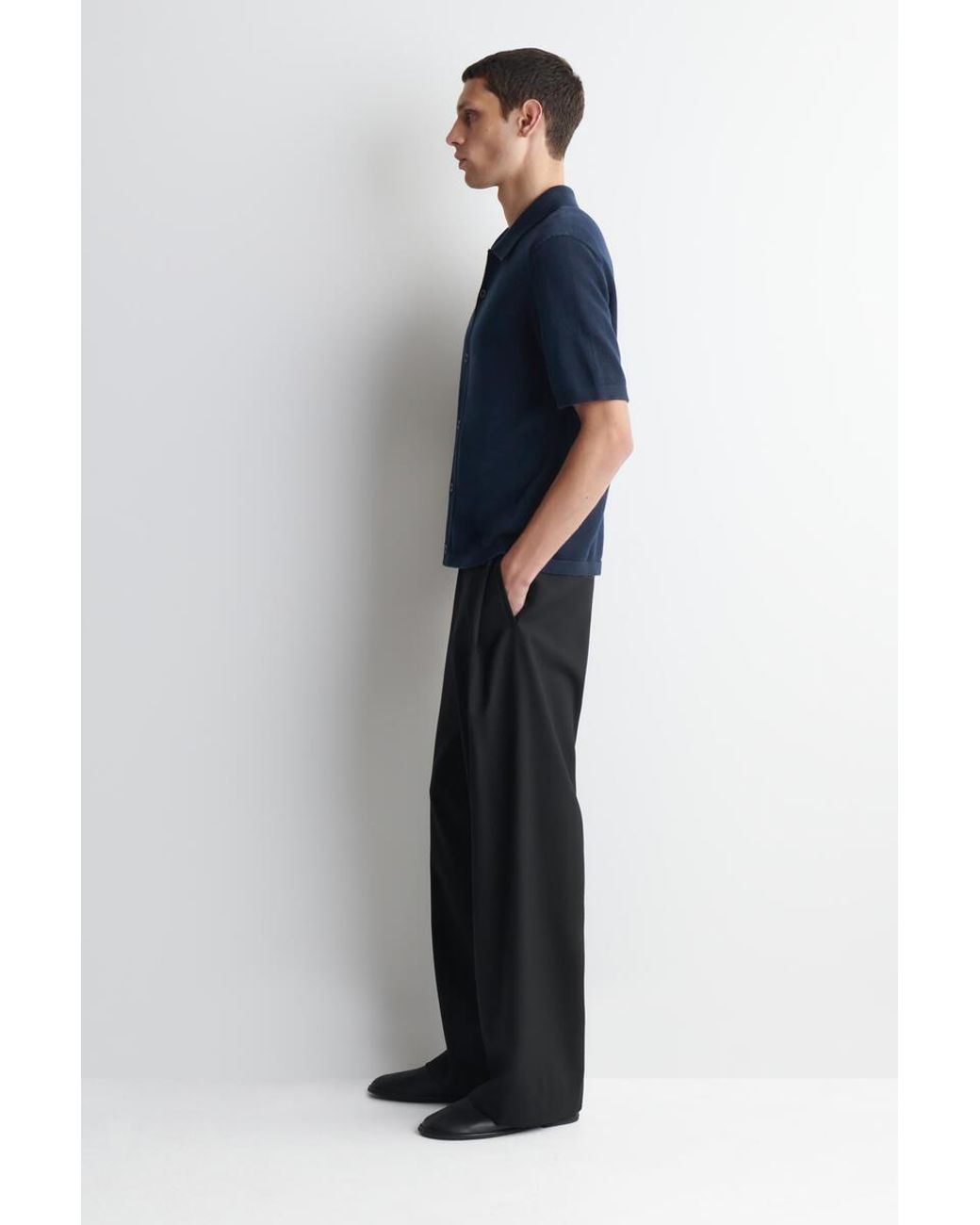 COS Blue Knitted Cotton Shirt for men