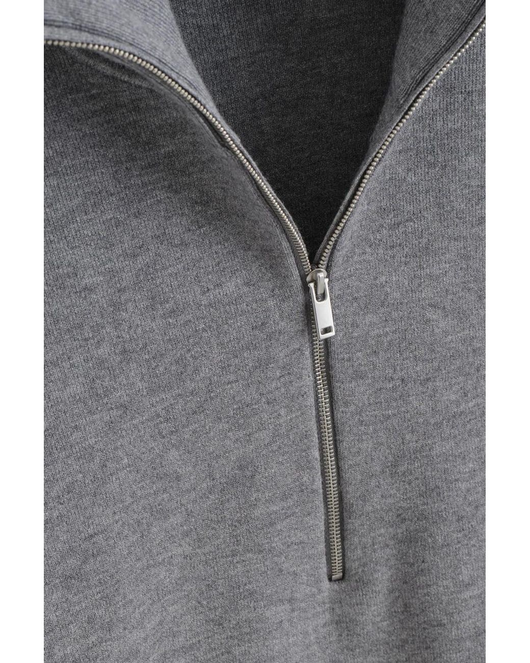 COS Gray Mock-Neck Half-Zip Knitted Sweater