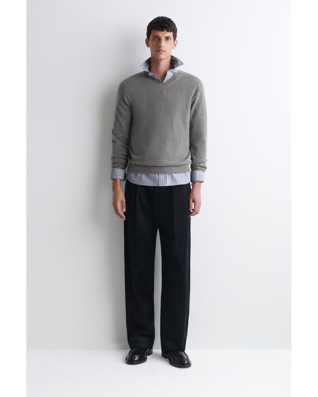 COS Gray Cashmere V-Neck Sweater for men