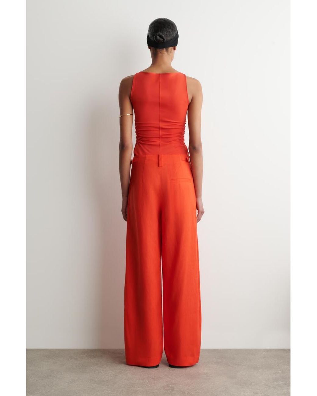 COS Red Buckle-Detail Linen Barrel-Leg Pants