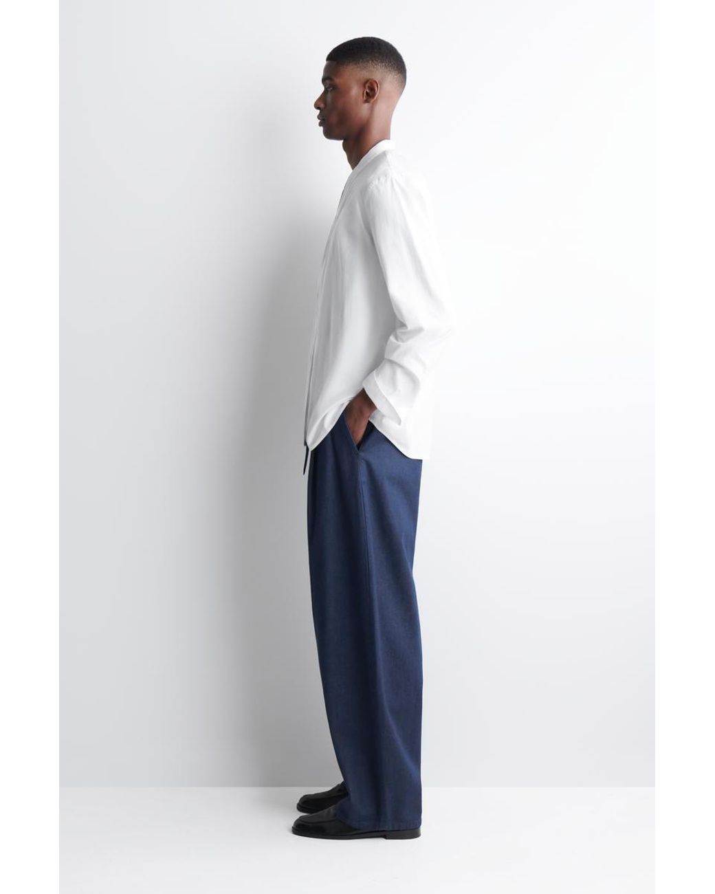 COS White Grandad-Collar Cotton Shirt for men