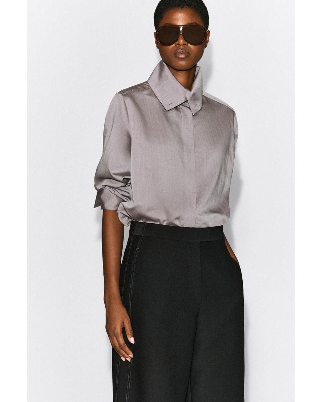 COS Black Topstitched Barrel-Leg Pants