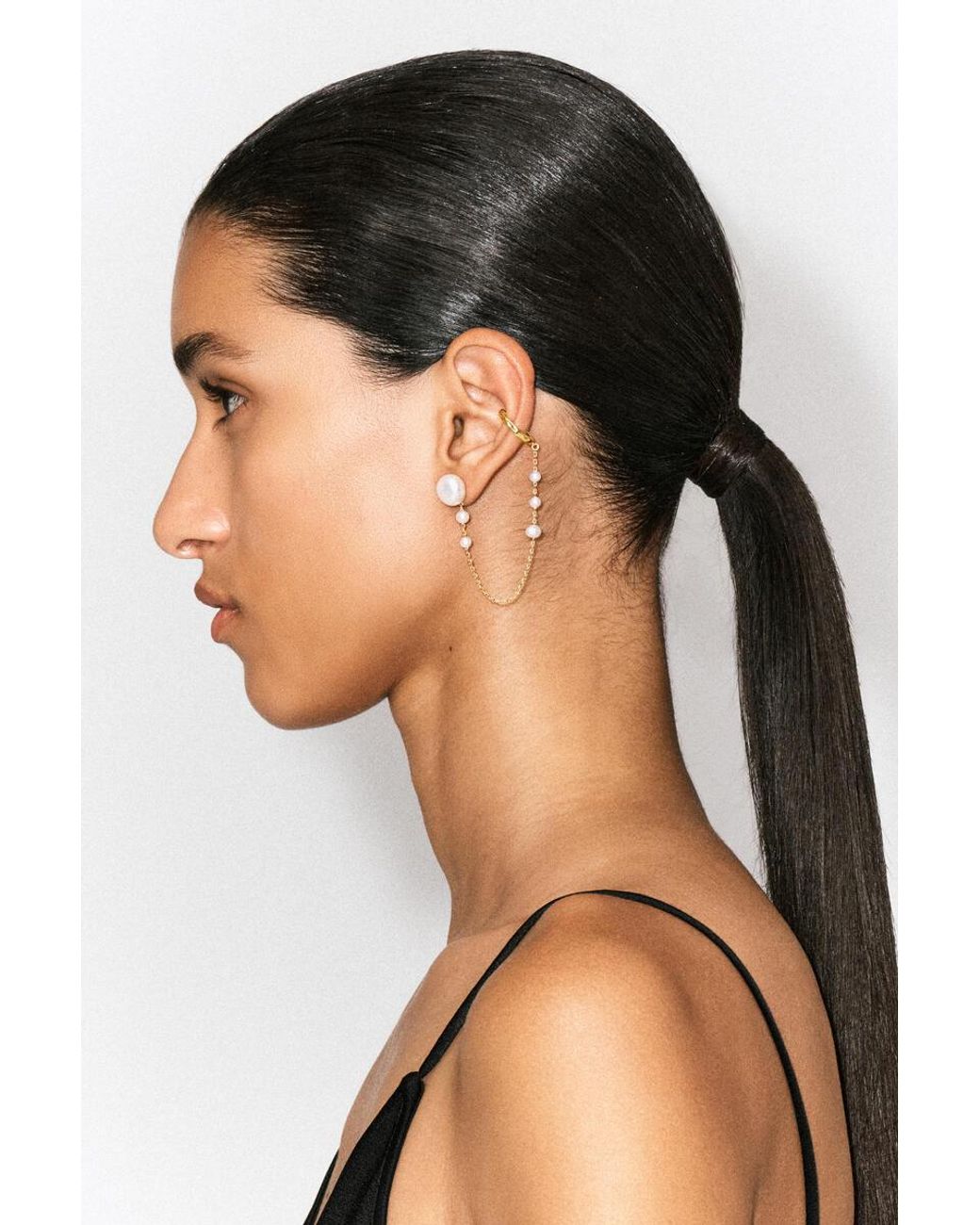 COS White Asymmetric Freshwater Pearl Chain Cuff Earrings