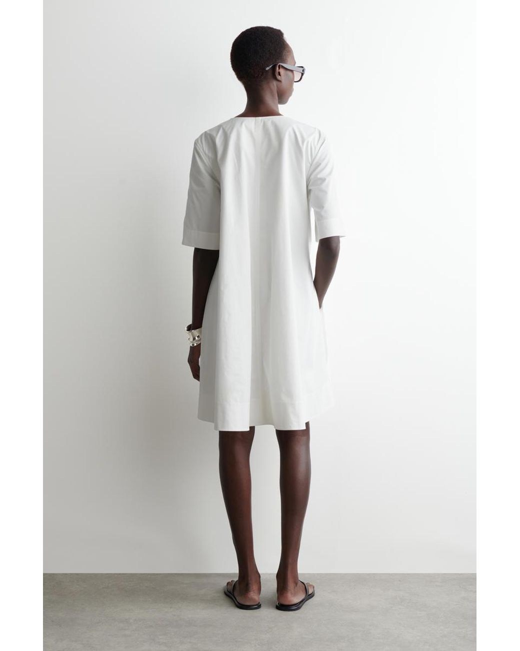 cos pleated zip up cotton mini dress COS Pleated Zip-Up Cotton Mini Dress in White