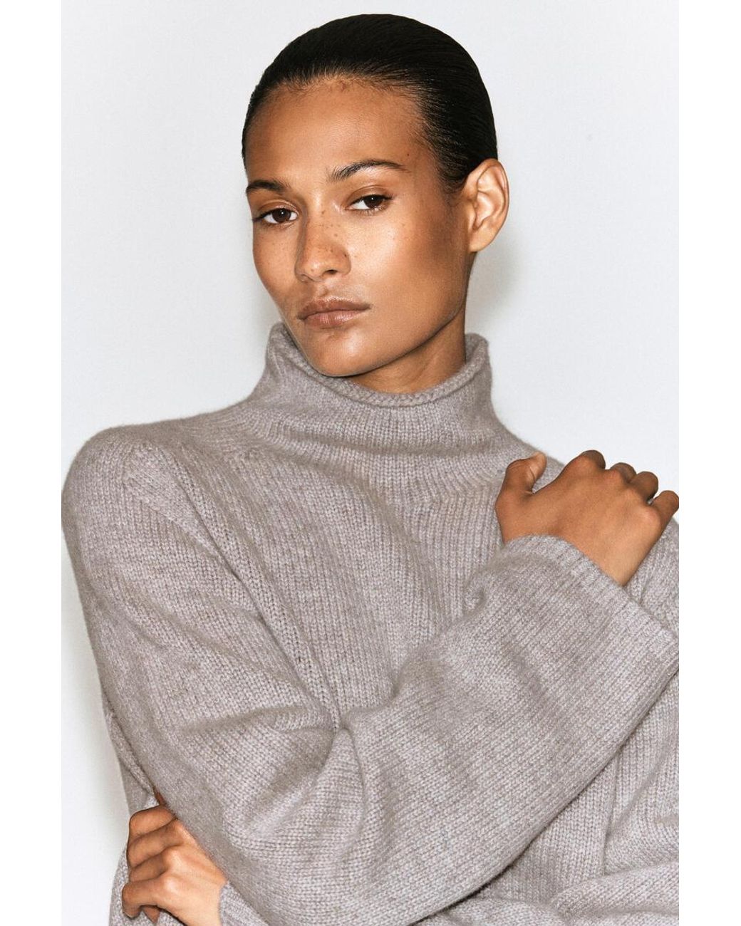 COS Gray Pure Cashmere Funnel-Neck Sweater