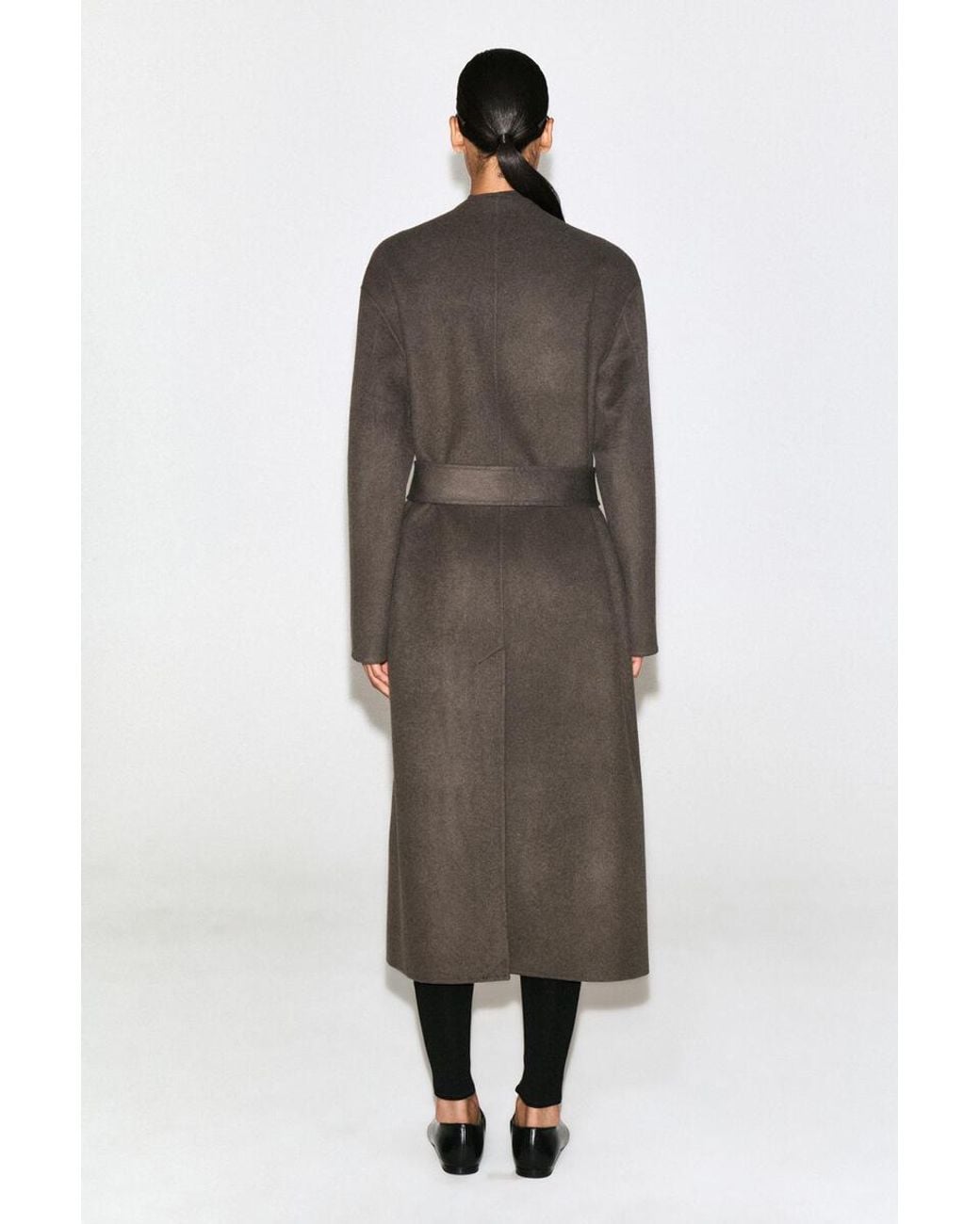 COS Brown Belted Double-Faced Wool-Blend Long Coat