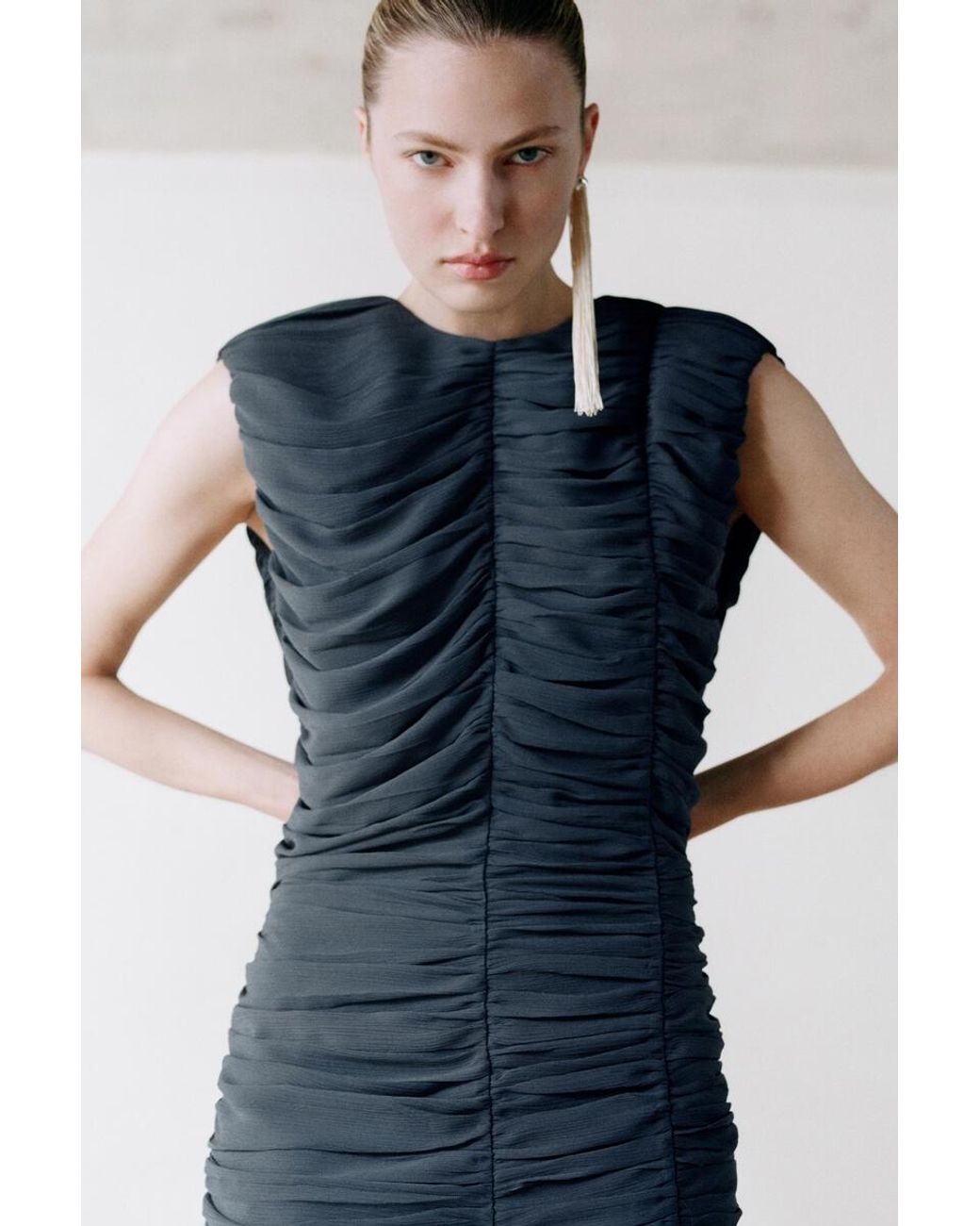 COS Blue Gathered Panelled Dress