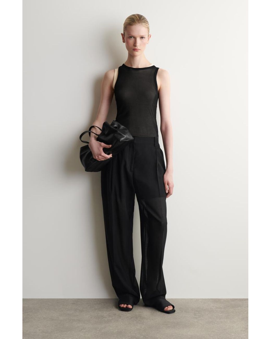 COS Black Fluid Wool-Voile Straight-Leg Trousers