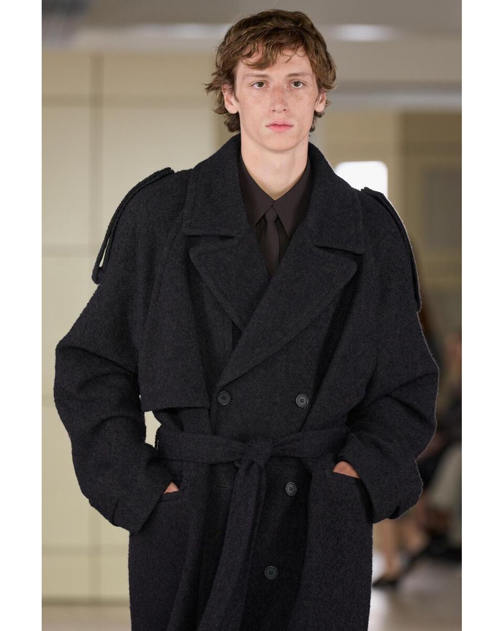 COS Blue Double-Faced Wool-Blend Herringbone Coat for men
