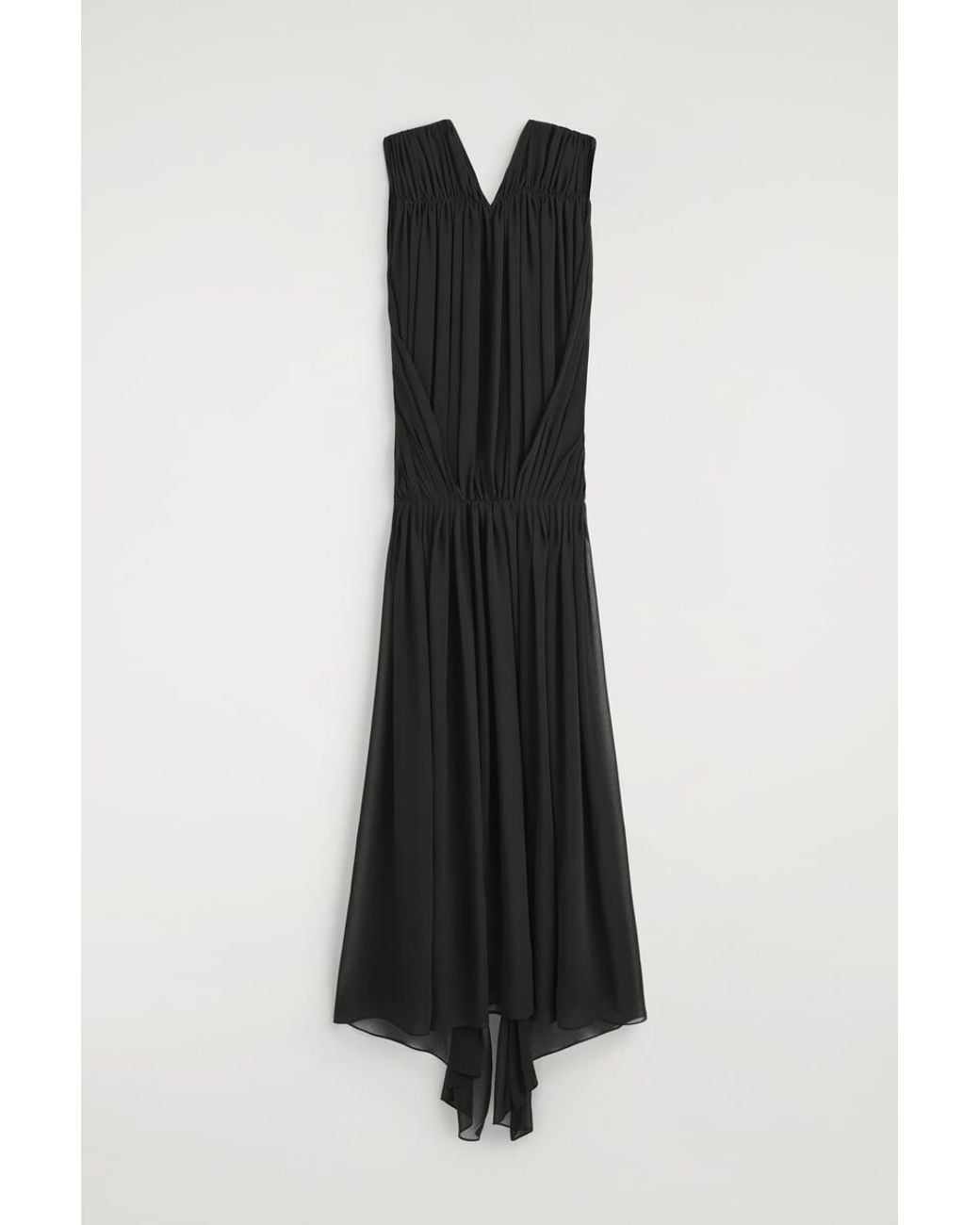 COS Black Draped Gathered Chiffon Maxi Dress