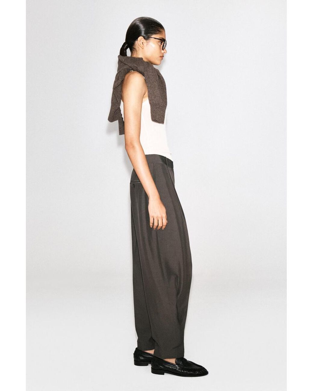 COS Brown Pleated Balloon-Leg Trousers
