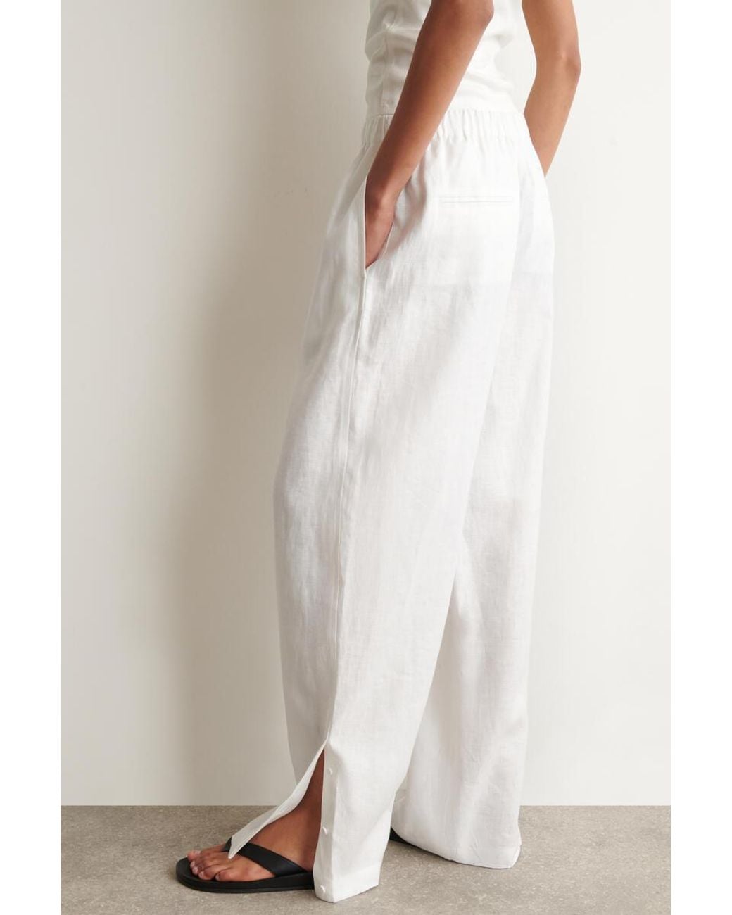 COS White Elasticated Linen Barrel-Leg Pants