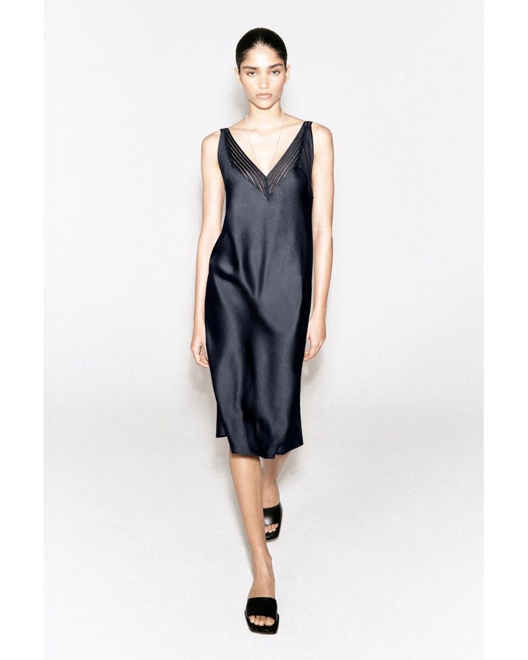 COS Blue Open-Stitch Satin Slip Dress
