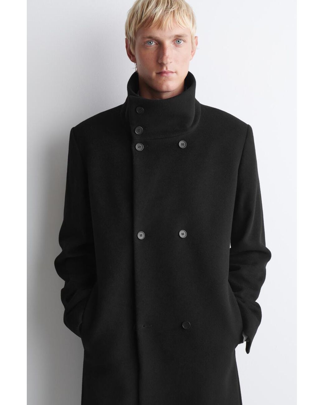 COS Black Tailored Wool Funnel-Neck Coat for men
