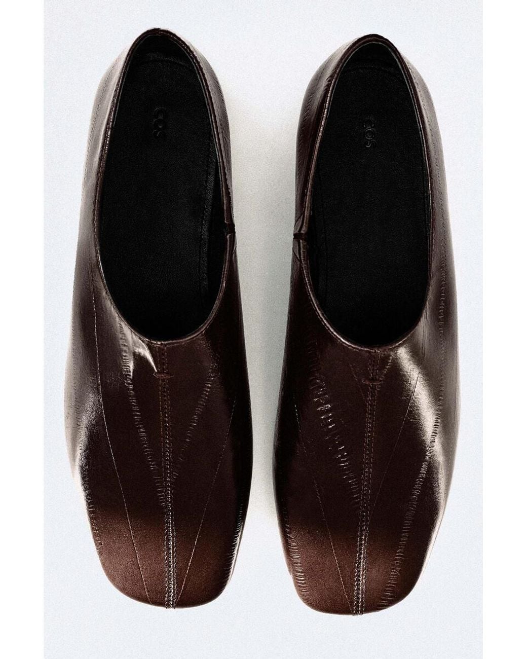 COS Black Square-Toe Eel-Effect Leather Flats