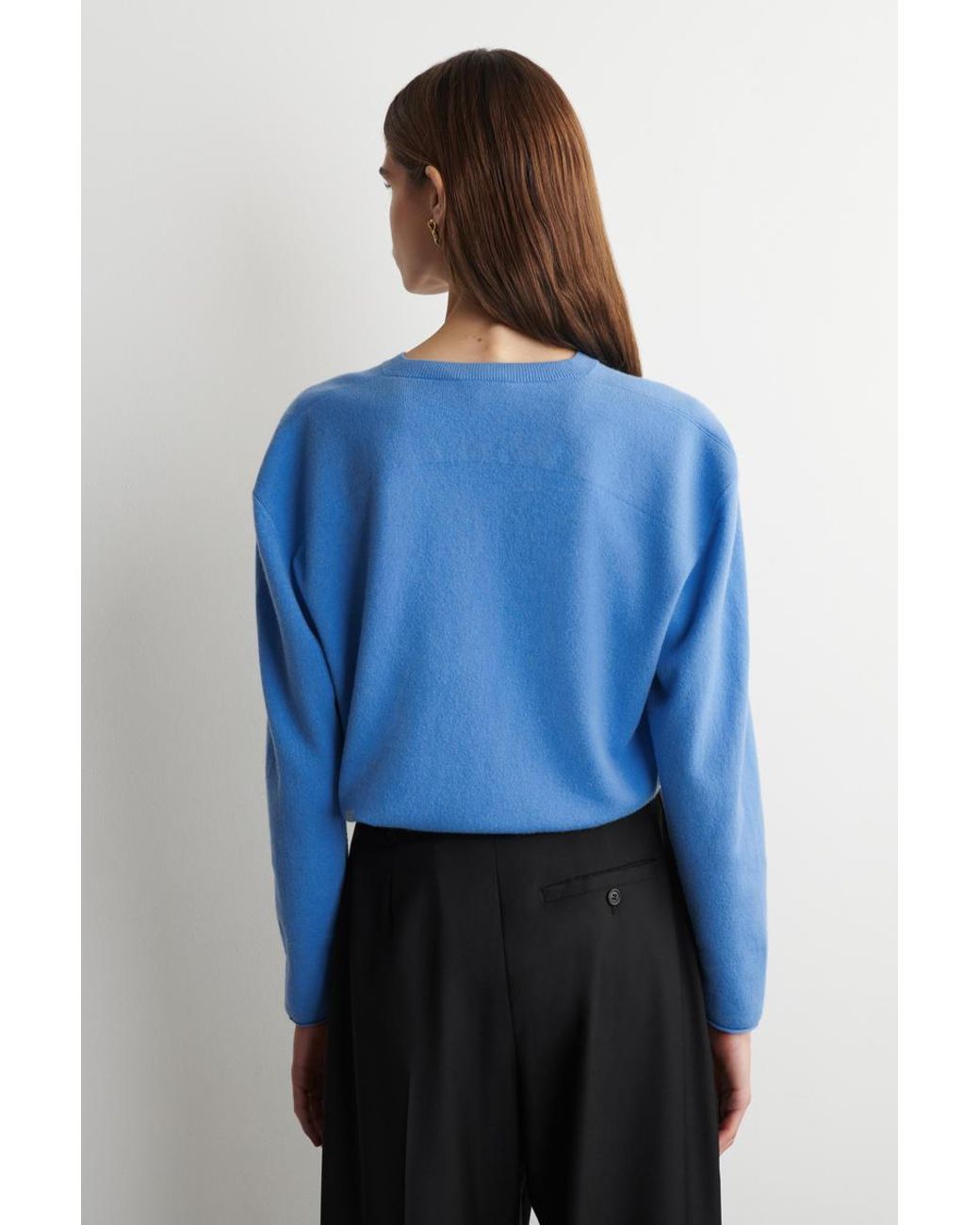 COS Blue Merino Wool V-Neck Sweater