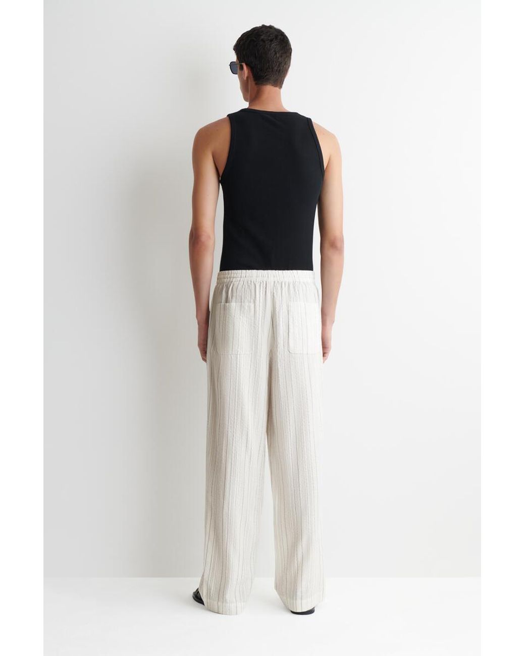 COS White Seersucker Relaxed-Fit Straight-Leg Trousers for men