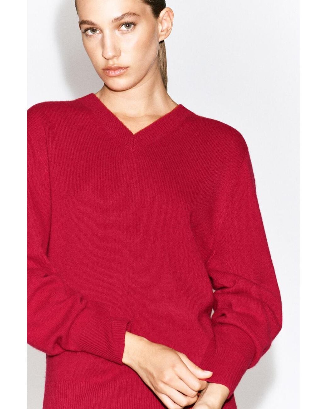 COS Red Sculpted Cashmere V-Neck Sweater