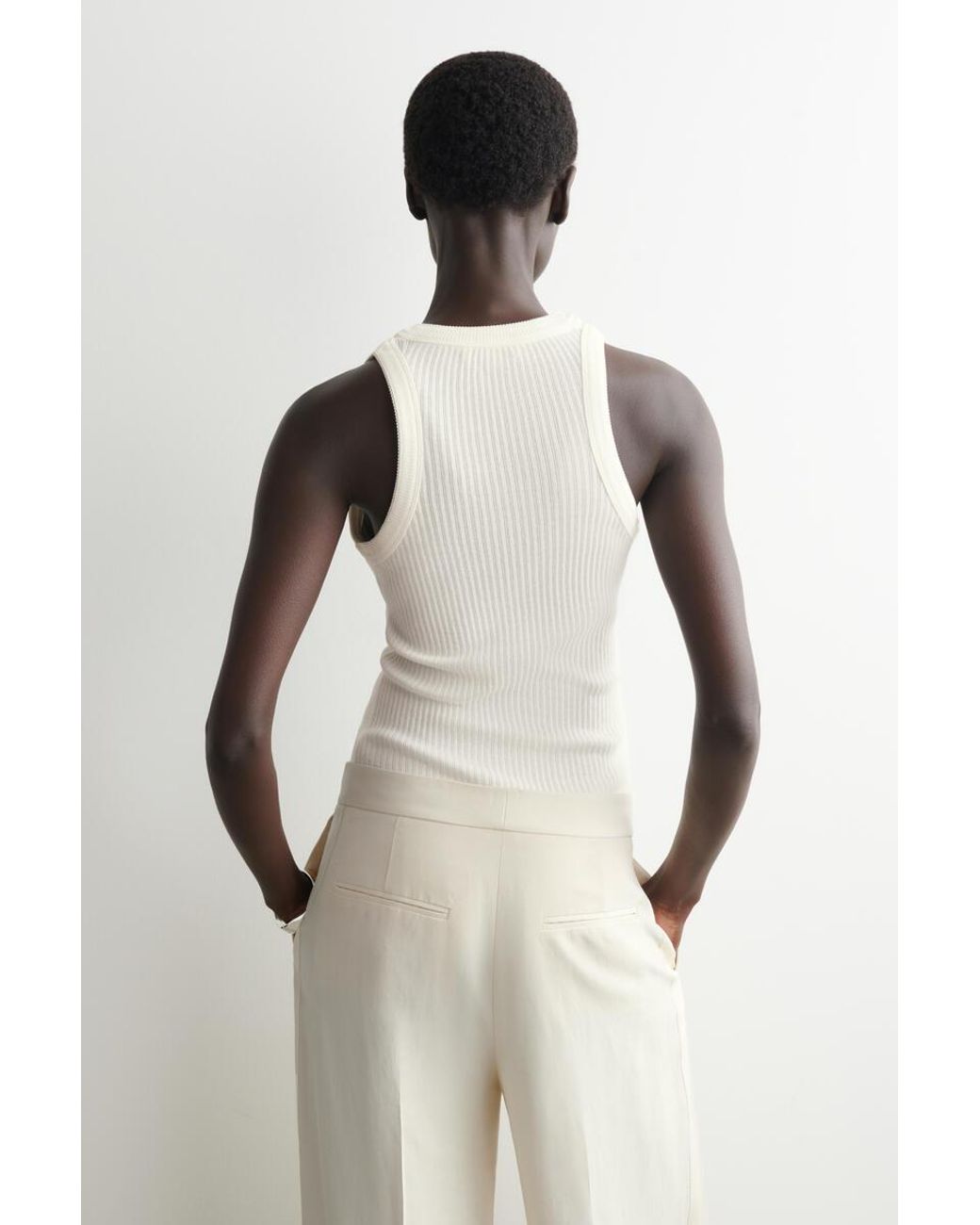 COS Natural Ribbed-Knit Henley Tank Top
