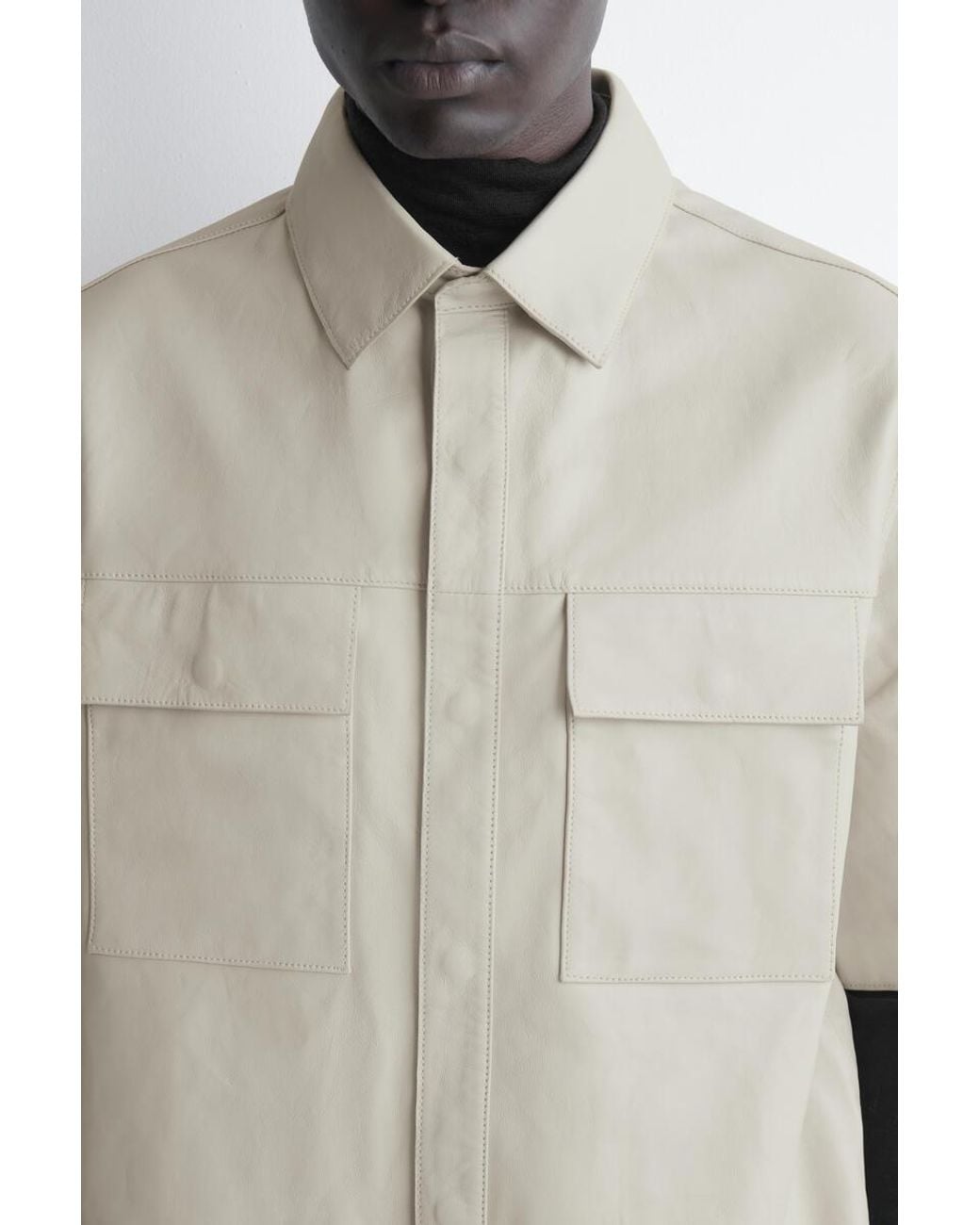 COS White Leather Short-Sleeved Shirt for men