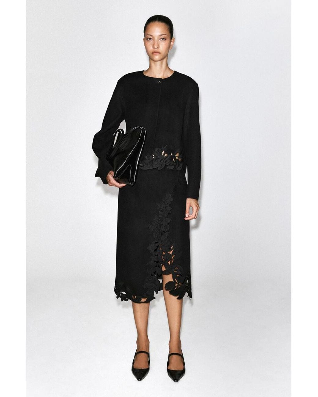 COS Black Embroidered Double-Faced Wool Wrap Skirt