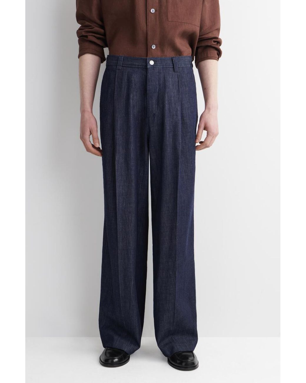 COS Blue Pleated Wide-Leg Denim Pants for men