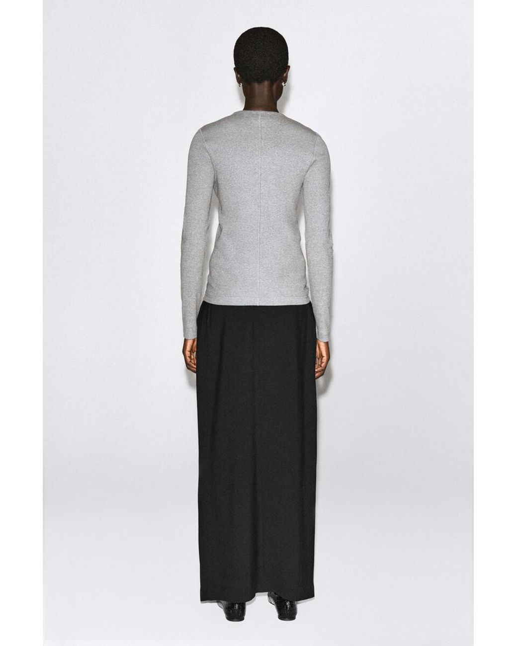 COS Gray Slim Ribbed Cotton Long-Sleeved Top