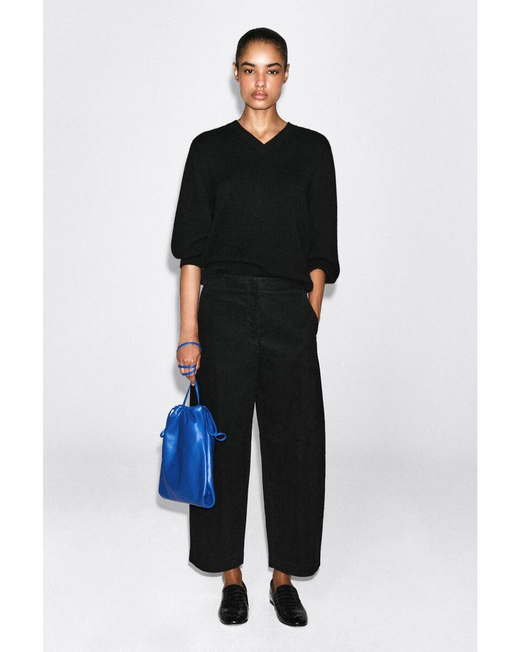 COS Black Corduroy Barrel-Leg Pants