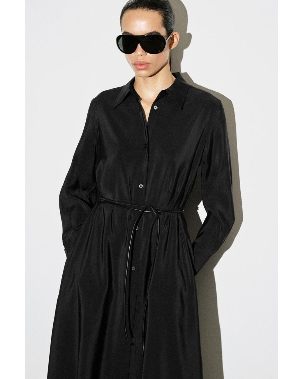 COS Black Fluid Midi Shirt Dress