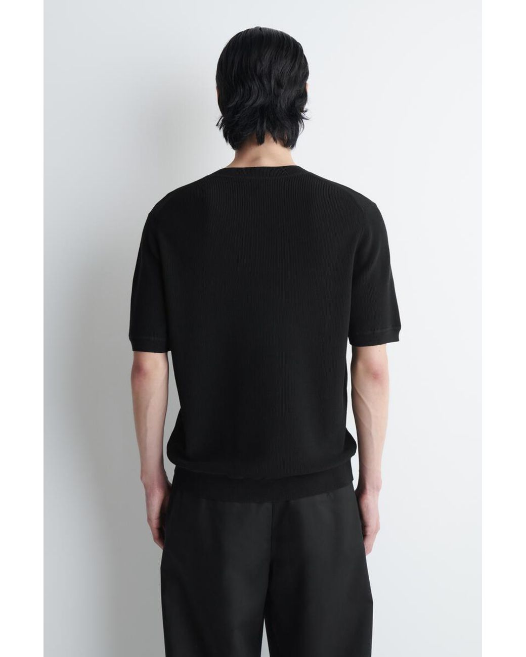COS Black Open-Collar Henley T-Shirt for men