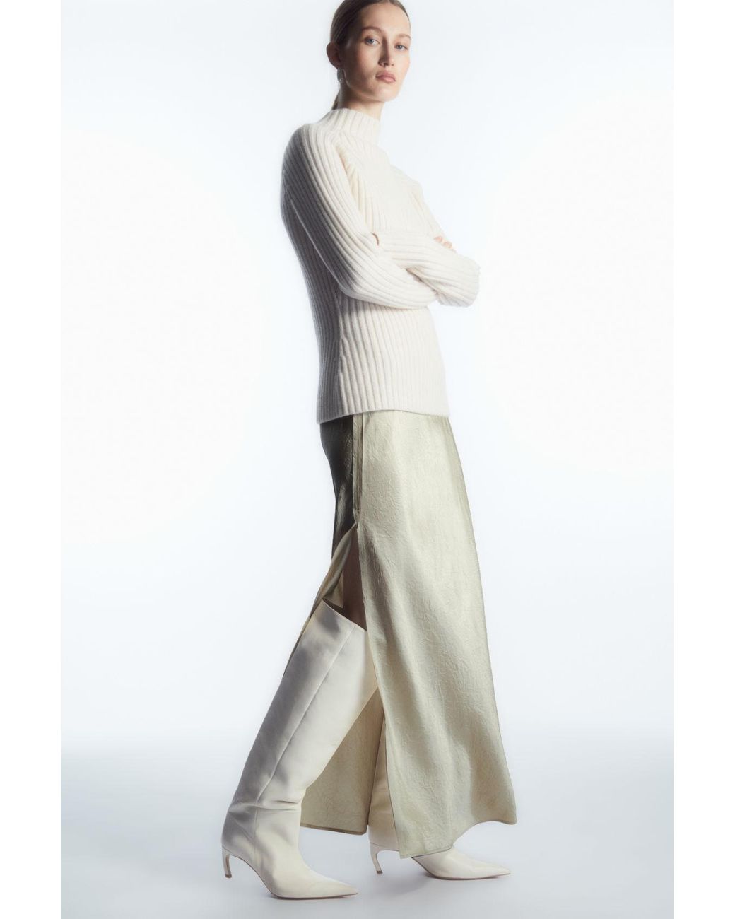 COS Pointed toe Leather Knee high Boots in White Lyst